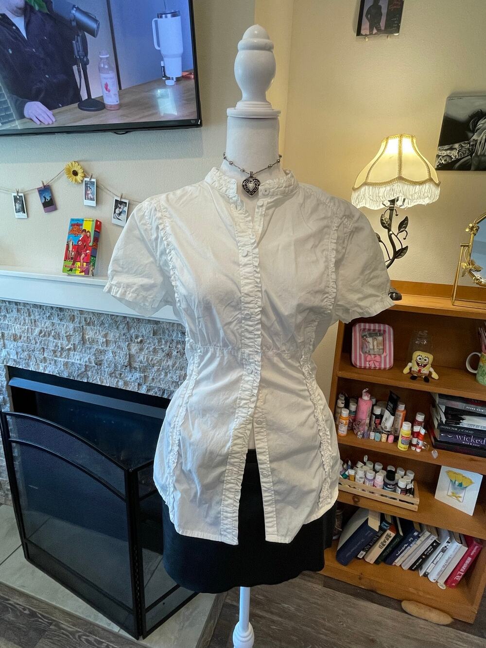 white vintage coquette short sleeve blouse